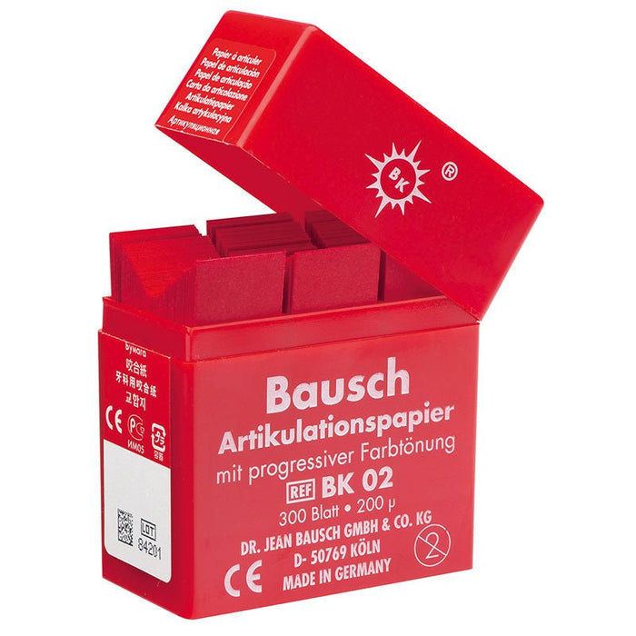 BK 02 Papier à Articuler Rouge 200 µ Bausch 300 Feuilles - Massilia Dental - Fournitures Matériel Cabinet Dentaire
