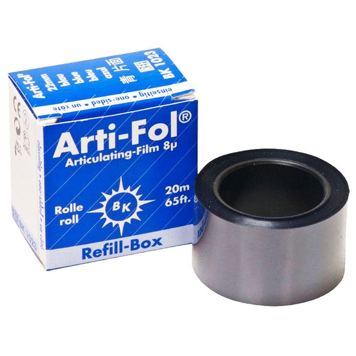 BK1023 Arti - Fol Papier à articuler 8µ Bleu 1 Face - Rouleau 20 m 22 mm - Massilia Dental - Fournitures Matériel Cabinet Dentaire