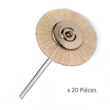 alt="Brossettes poils de chèvre 19 mm x 20 pièces. Finition prothèse - Massilia Dental - fournitures matériel dentaire"
