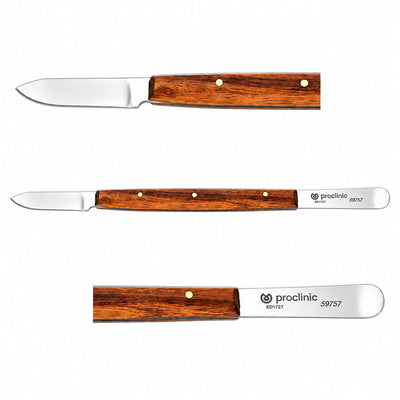 Couteau à cire Proclinic manche bois 17 cm pour modelage cire en plaque rose vue détaillée