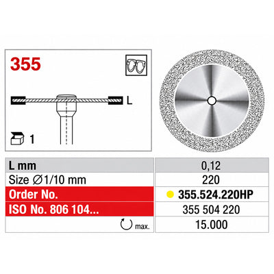 Disque diamanté superflex Edenta 355.524.220HP avec 2 faces 0.12 mm pour travaux ceramique