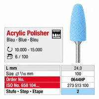 Polissoir flamme bleu clair Edenta pour finition résine acrylique 0644HP-6