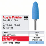 Polissoir flamme Edenta bleu foncé pour résine acrylique lot 6 pièces