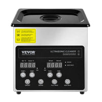 Nettoyeur à ultrasons 2 litres chauffant inox 120 W vue face avant et couvercle