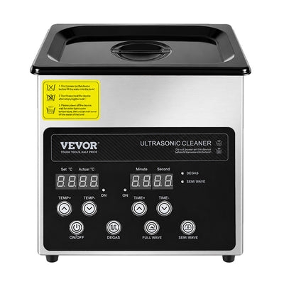 Nettoyeur à ultrasons 2 litres chauffant inox 120 W vue face avant et couvercle