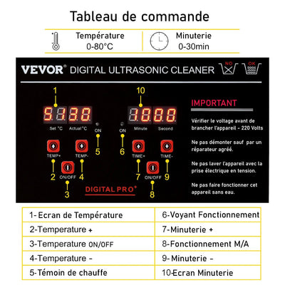 Ultrasons Chauffant 6L Laboratoire Affichage Led Couvercle. - Massilia Dental - Fournitures Matériel Cabinet Dentaire