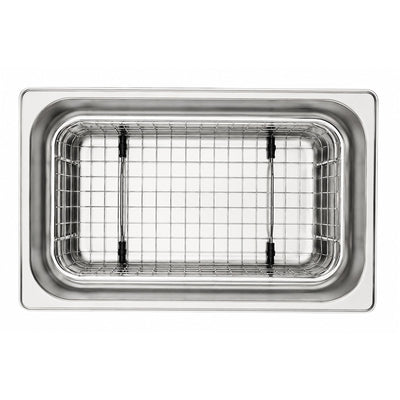 Ultrasons laboratoire chauffant 3 litres avec panier et couvercle vue cuve intérieure avec cpanier