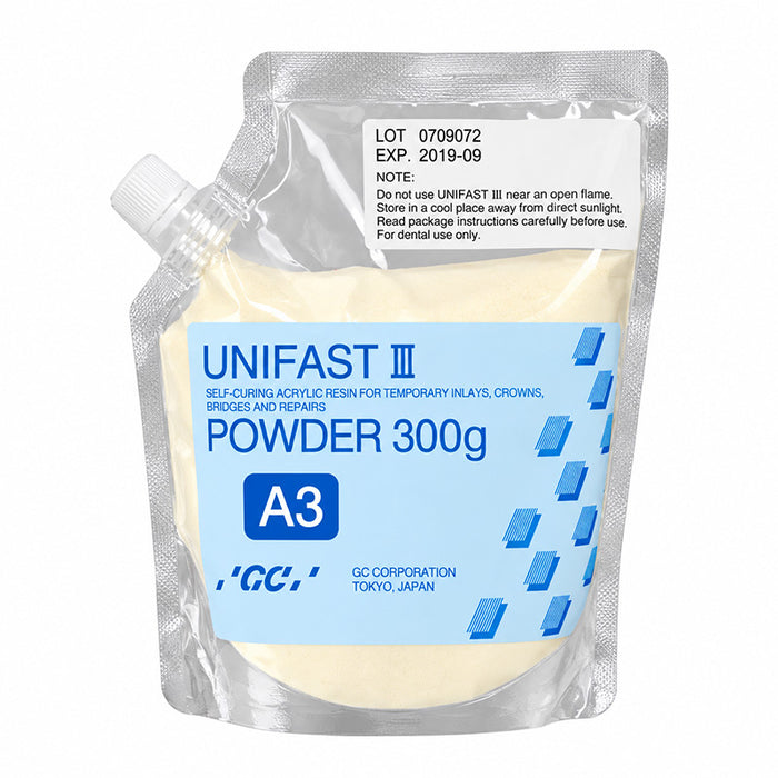 Unifast III GC Powder 300 gr provisional resin long -lasting prostheses.