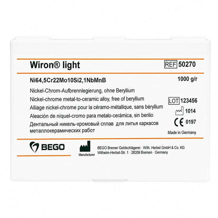 Wiron Light nouvel alliage céramique nickel chrome Bego sans beryllium
