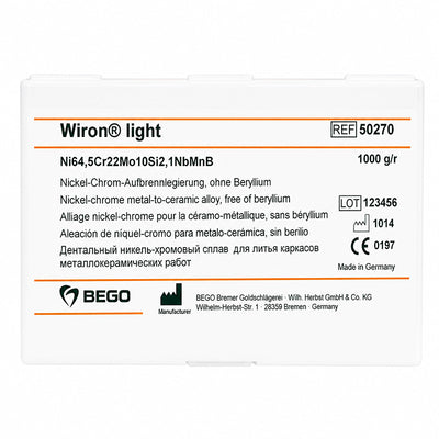 Wiron Light nouvel alliage céramique nickel chrome Bego sans beryllium